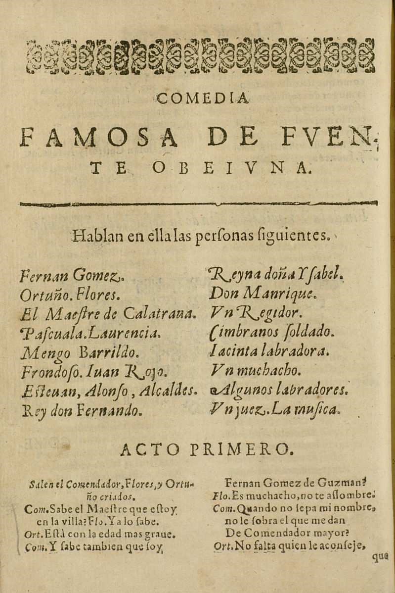 Portadilla de la primera edición de Fuenteovejuna